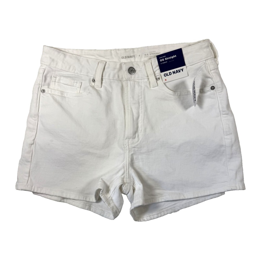 NWT Old Navy White Denim Shorts Women's Size 8 OG Straight High Rise 3 In Inseam